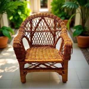 Wicker Armchair Handmade-Plant holder or doll chair home decor Vintage
